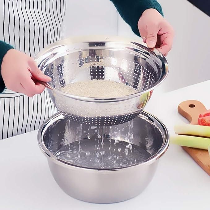 3-in-1 Multipurpose Kitchen Bowlβ’ | Premium Stainless Steel Cutter + Grater + Drain Basket