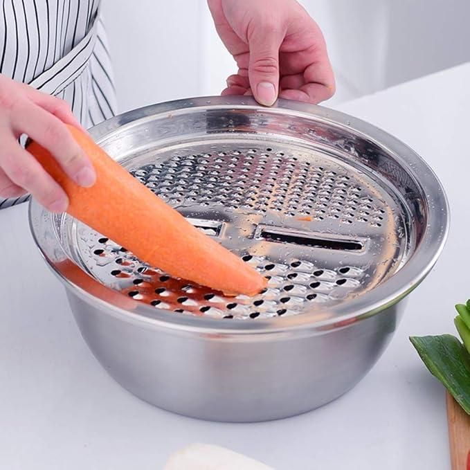 3-in-1 Multipurpose Kitchen Bowlβ’ | Premium Stainless Steel Cutter + Grater + Drain Basket