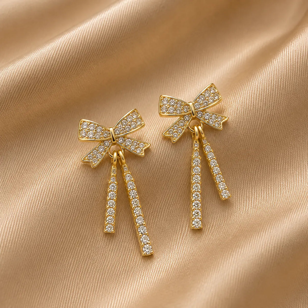 Crystal Bow Long Drop Earrings