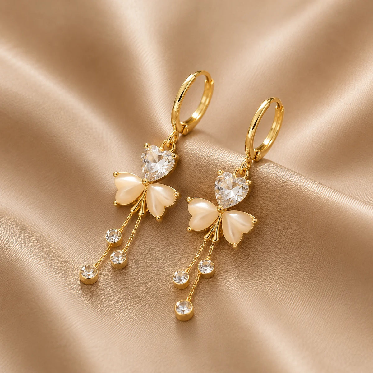 Crystal Butterfly Pearl Drop Hoop Earrings
