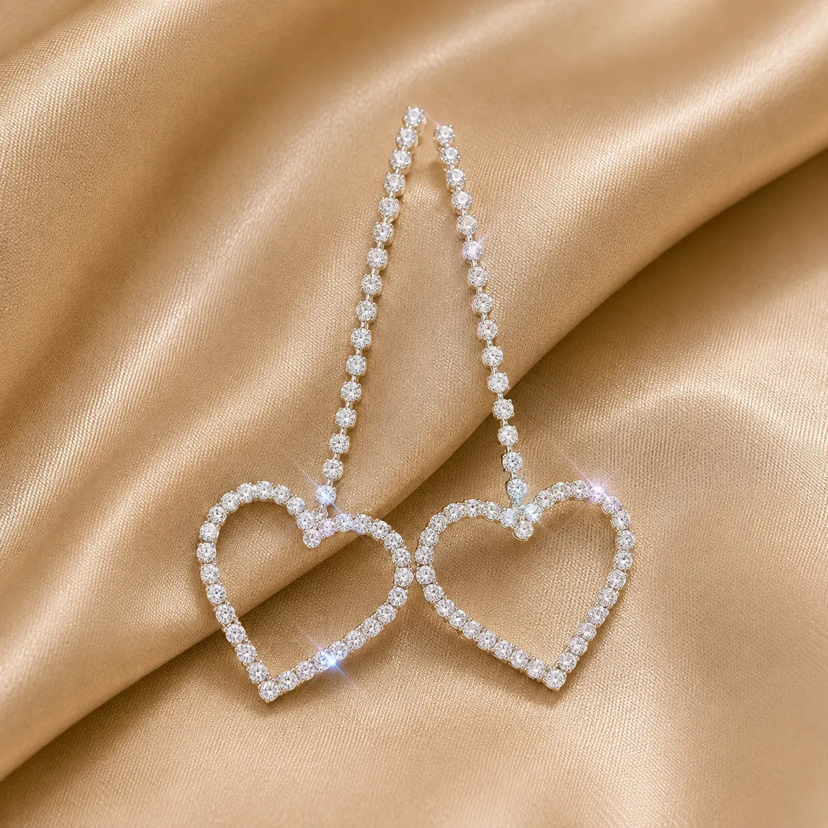 Crystal Heart Long Drop Earrings
