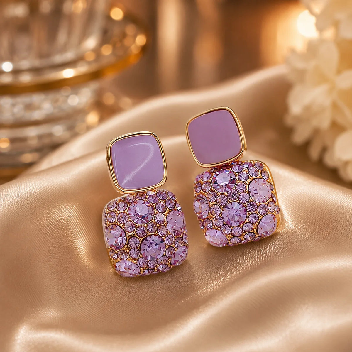 Crystal Square Drop Earrings