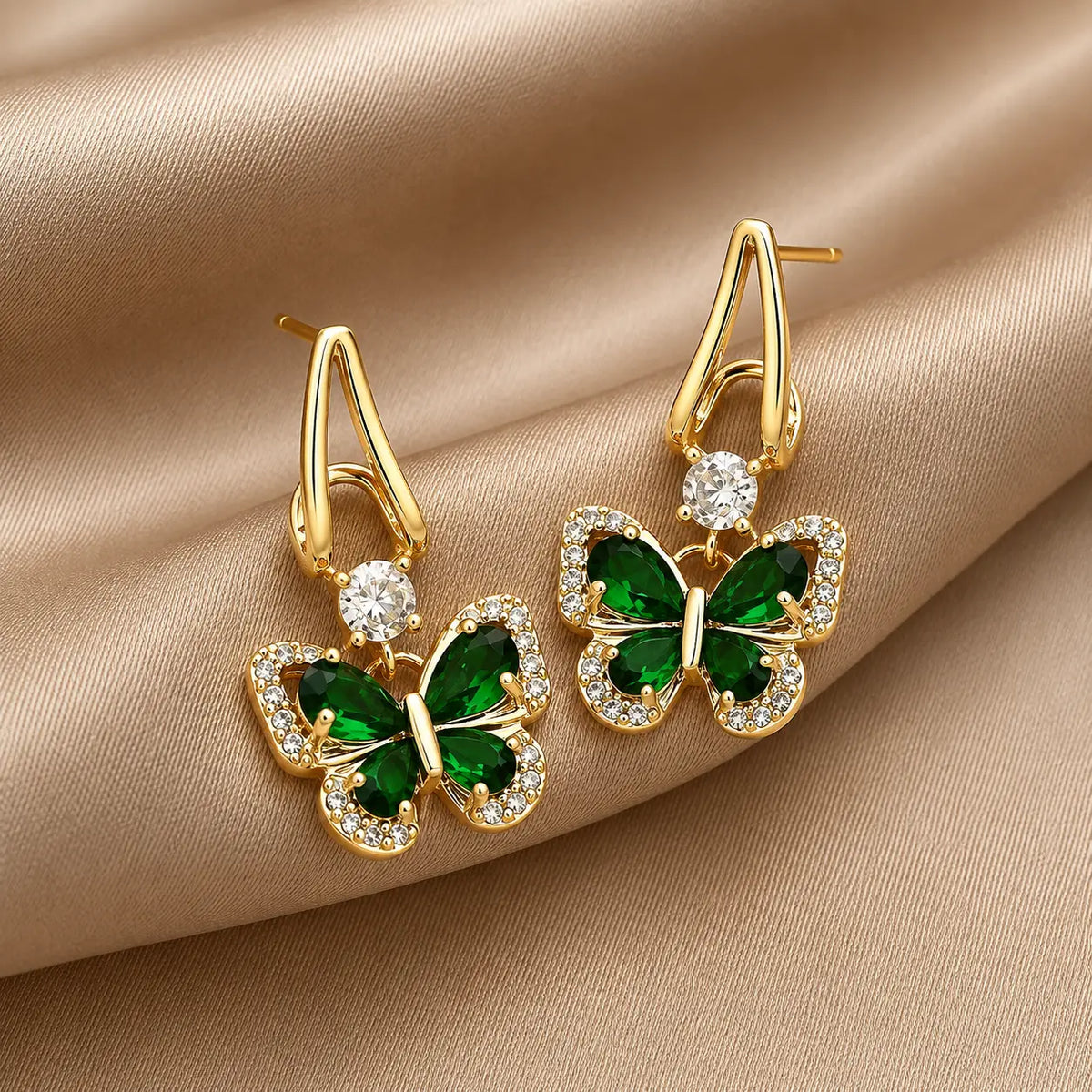 Emerald Butterfly Crystal Drop Earrings