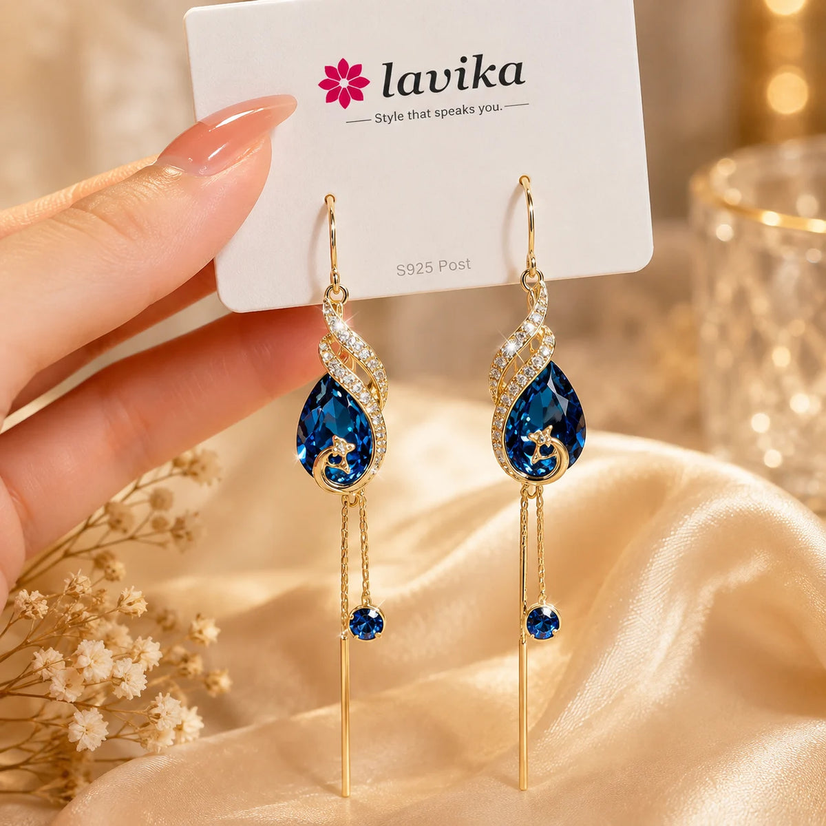 Peacock Crystal Teardrop Drop Earrings