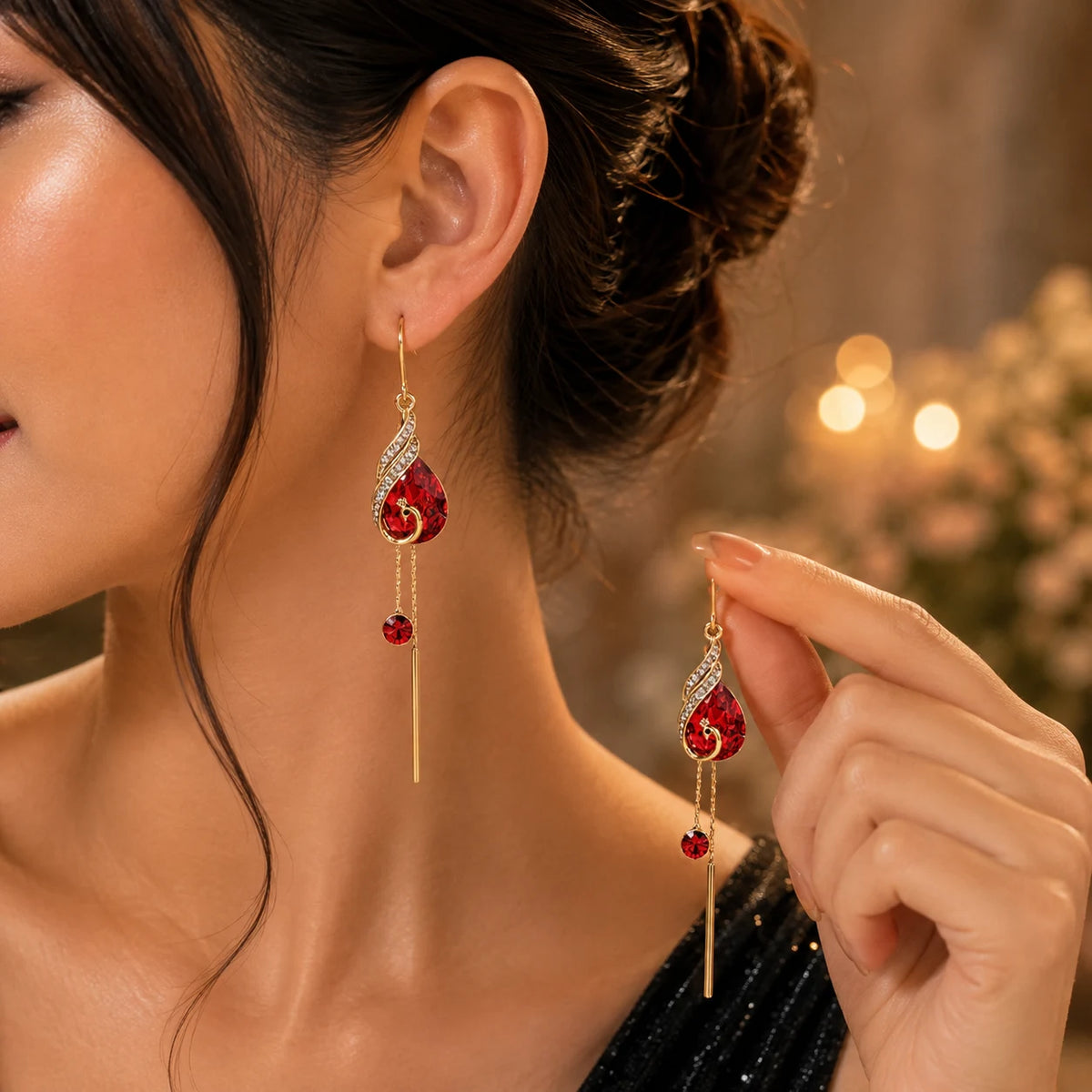 Peacock Crystal Teardrop Drop Earrings
