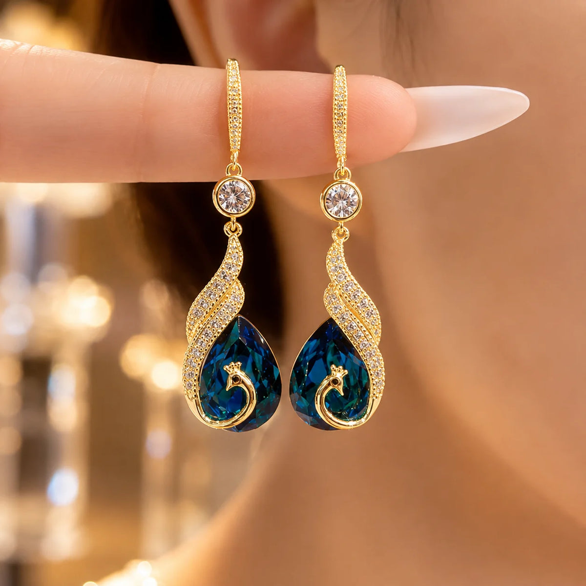Peacock Teardrop Drop Earrings