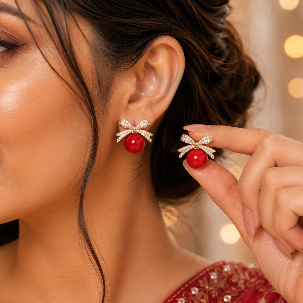 Pearl Bow Crystal Earrings