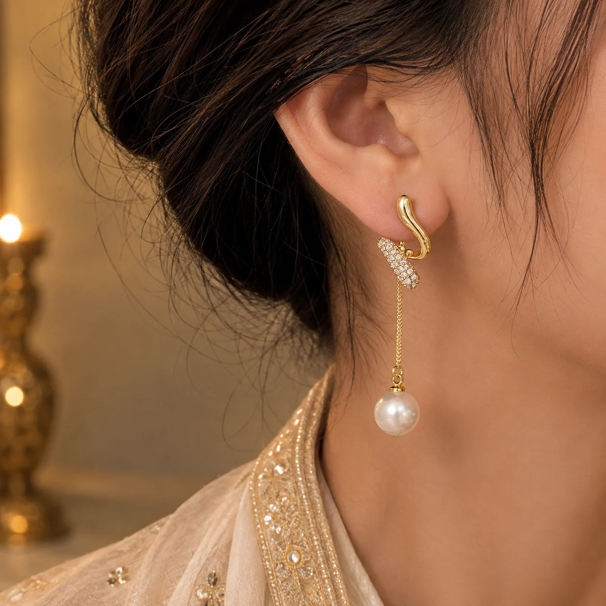 Pearl Crystal Chain Drop Earrings