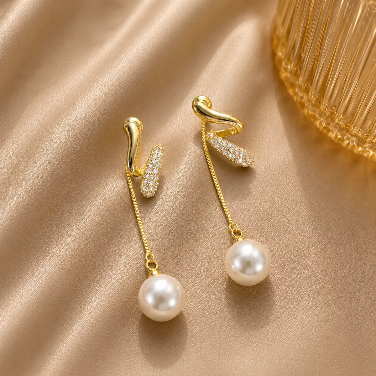 Pearl Crystal Chain Drop Earrings