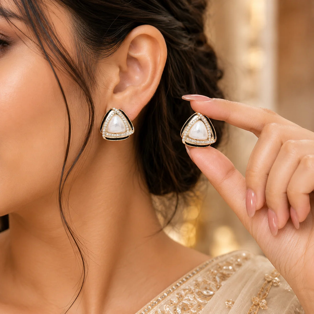 Pearl Triangle Stud Earrings