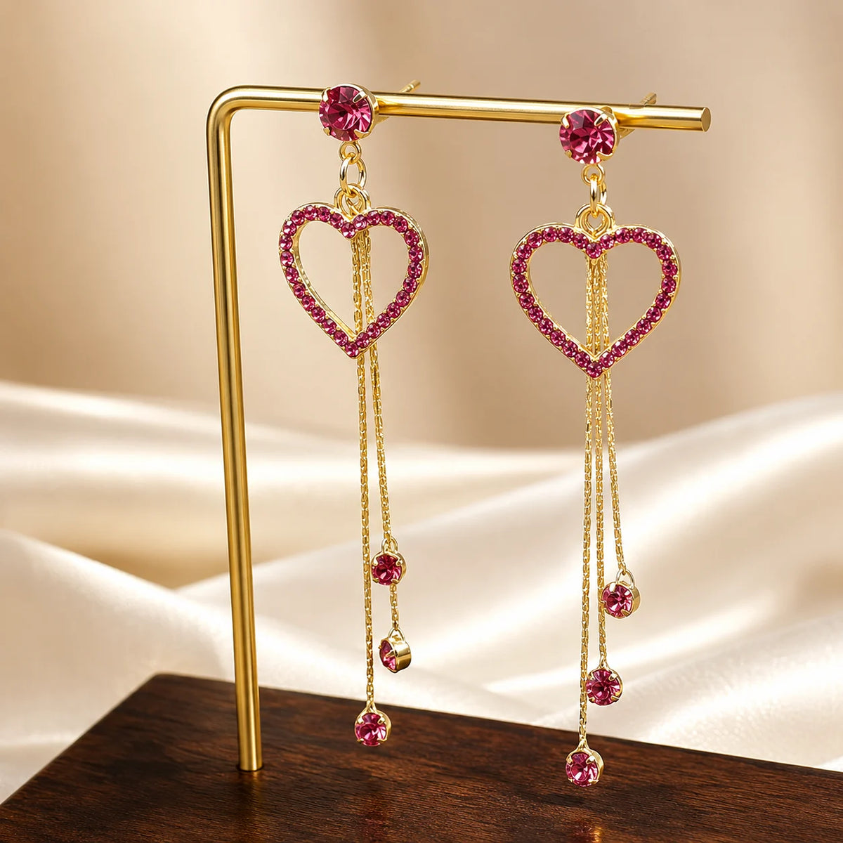 Pink Heart Long Drop Earrings