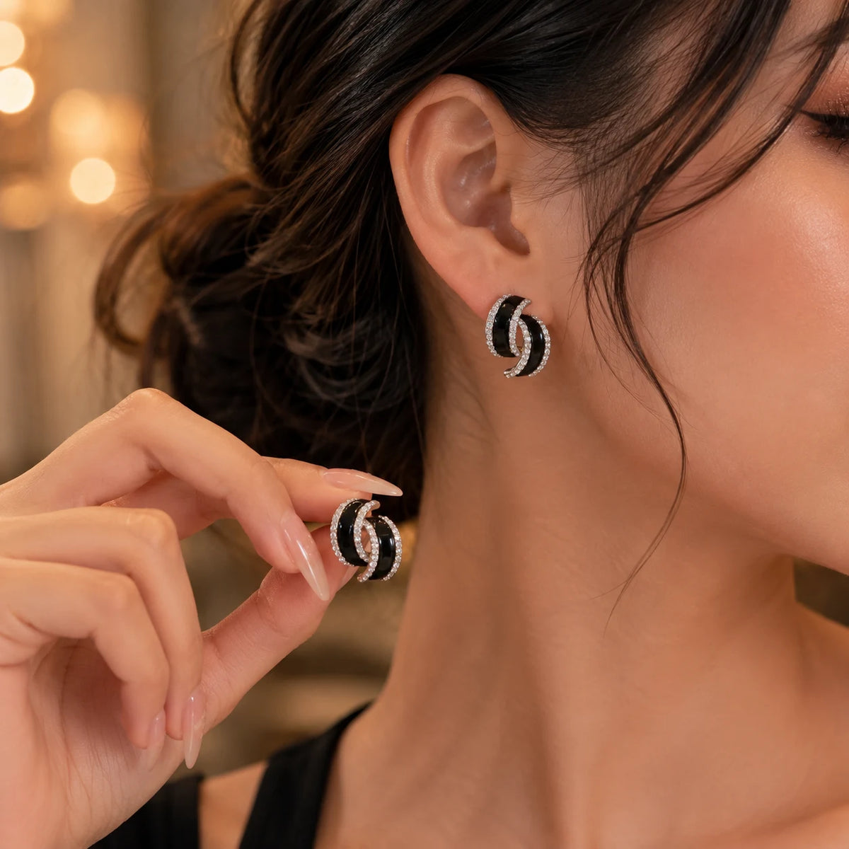 Rhinestone Twist Hoop Earrings