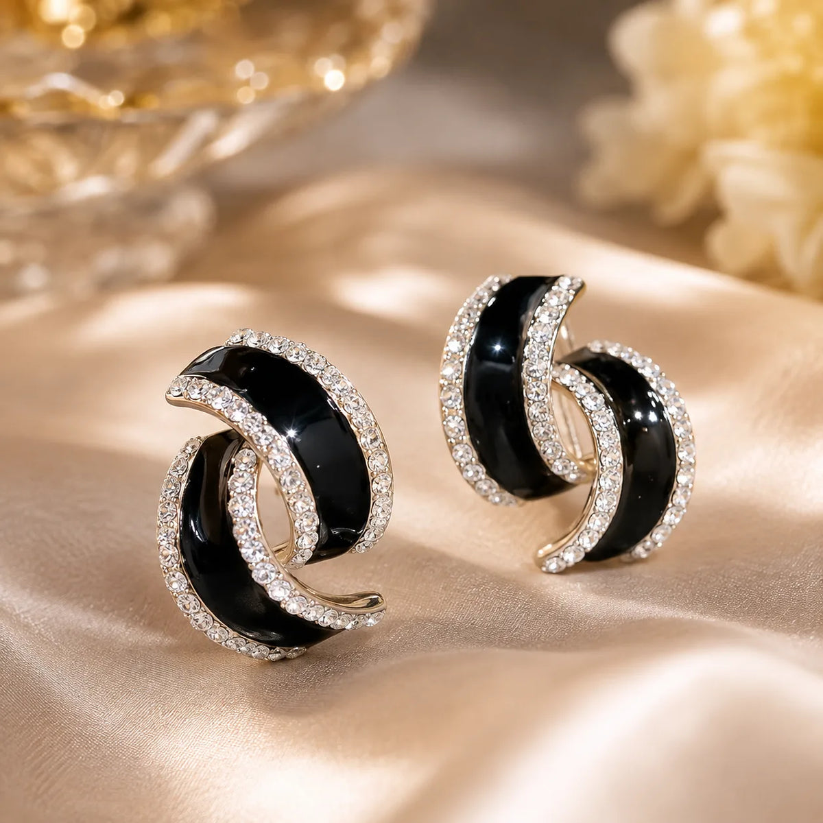 Rhinestone Twist Hoop Earrings