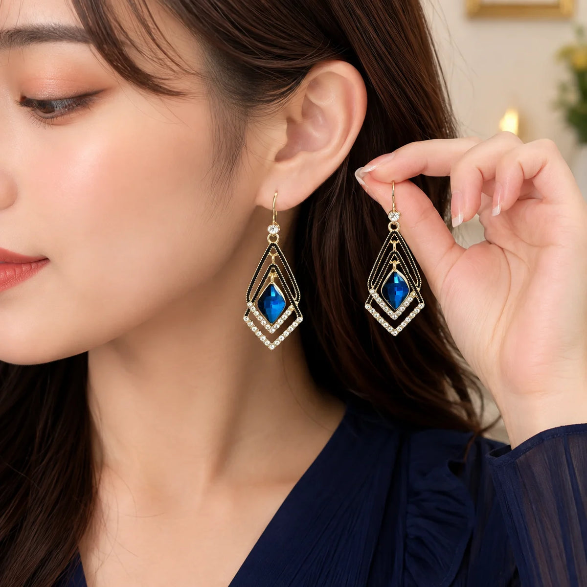 Geometric Crystal Drop Earring