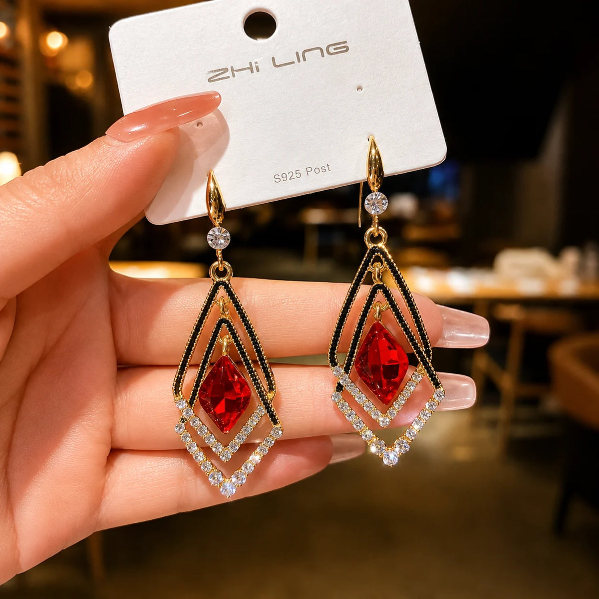 Geometric Crystal Drop Earring