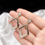 Black & Crystal Geometric Drop Earrings