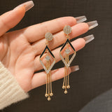 Black & Crystal Tassel Drop Earrings