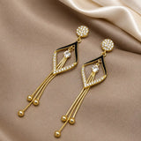Black & Crystal Tassel Drop Earrings