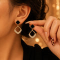 Black & Gold Crystal Geometric Drop Earrings