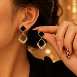 Black & Gold Crystal Geometric Drop Earrings