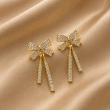 Crystal Bow Long Drop Earrings