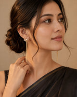 Crystal Bow Pearl Tassel Earrings