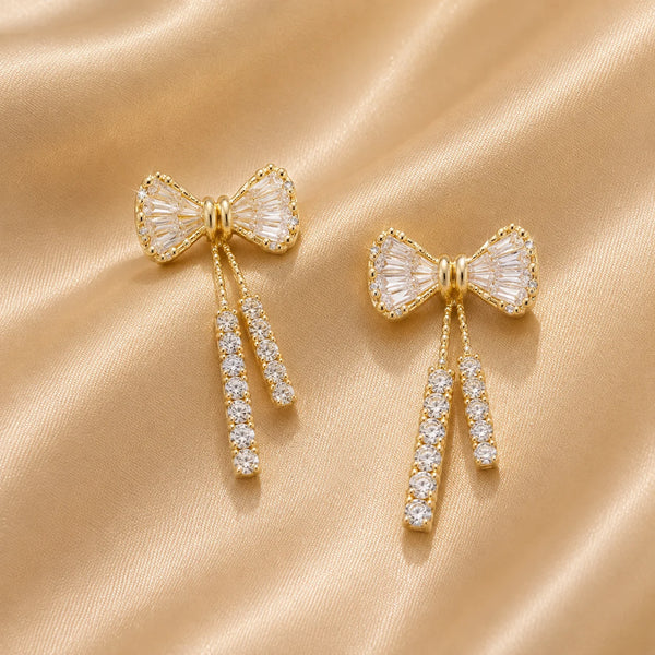 Crystal Bow Rhinestone Drop Earrings