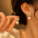Crystal Butterfly Pearl Drop Earrings