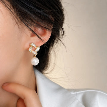 Crystal Chain Pearl Drop Earrings