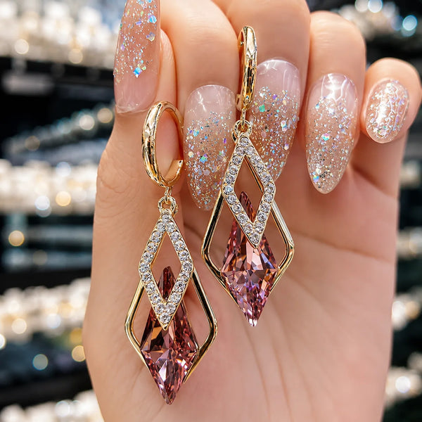 Crystal Diamond Geometric Drop Earrings