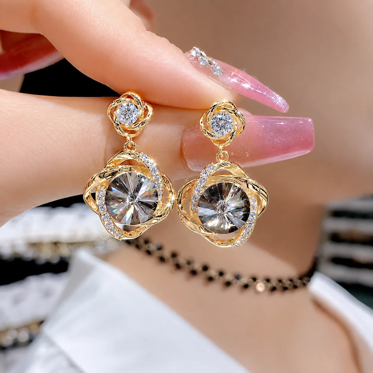 Crystal Double Gemstone Drop Earrings