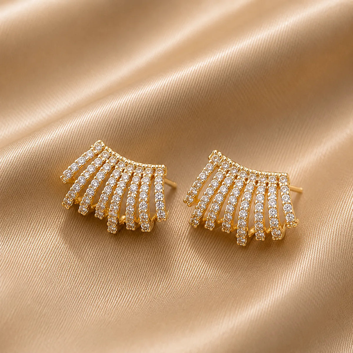 Crystal Fan Fringe Stud Earrings