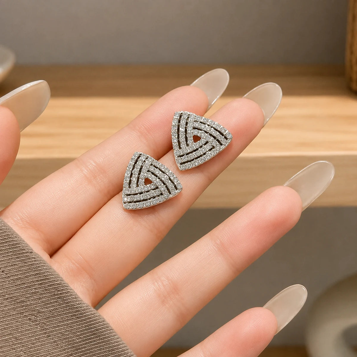 Crystal Geometric Triangle Stud Earrings