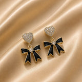 Crystal Heart Bow Drop Earrings