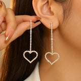 Crystal Heart Long Drop Earrings