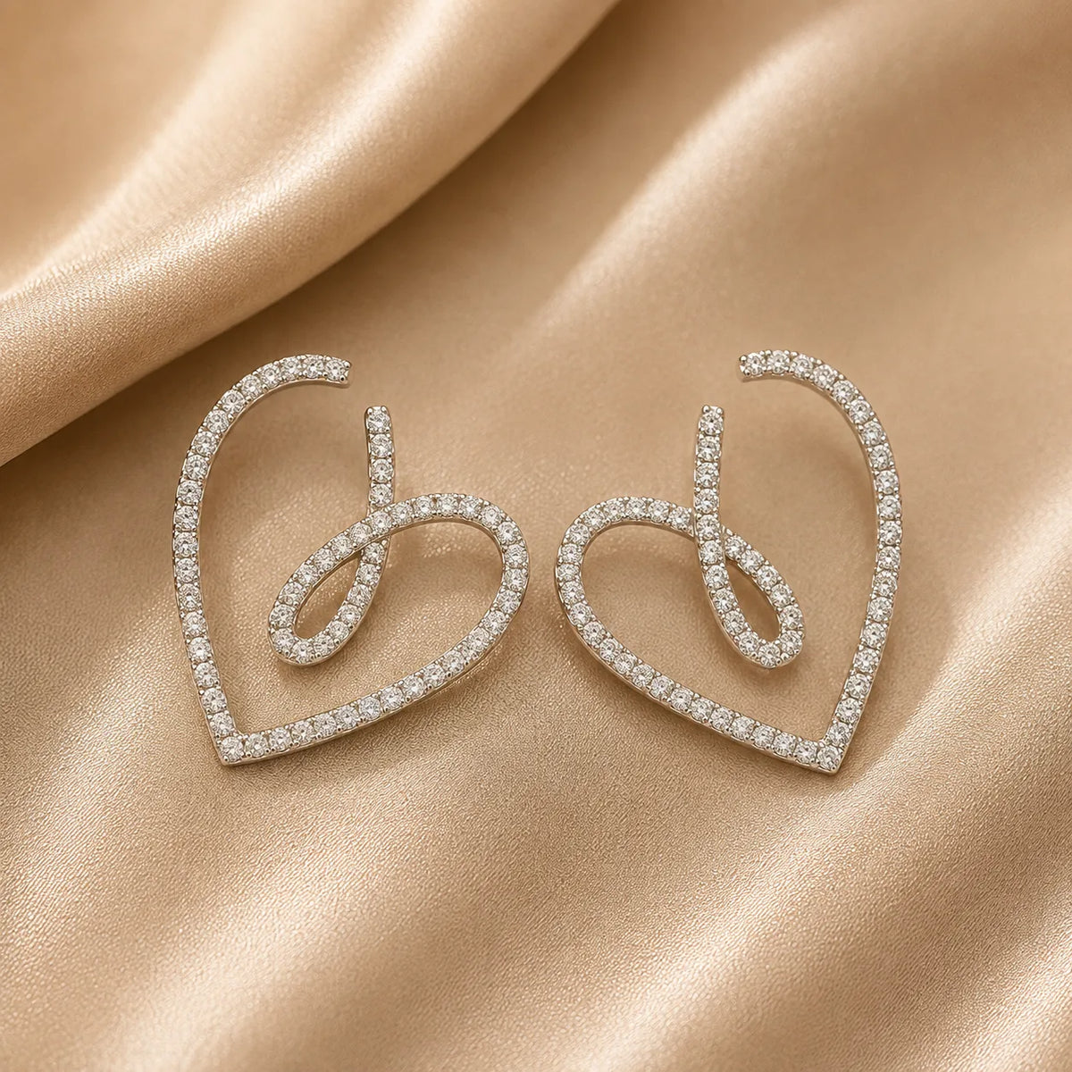 Crystal Heart Loop Drop Earrings