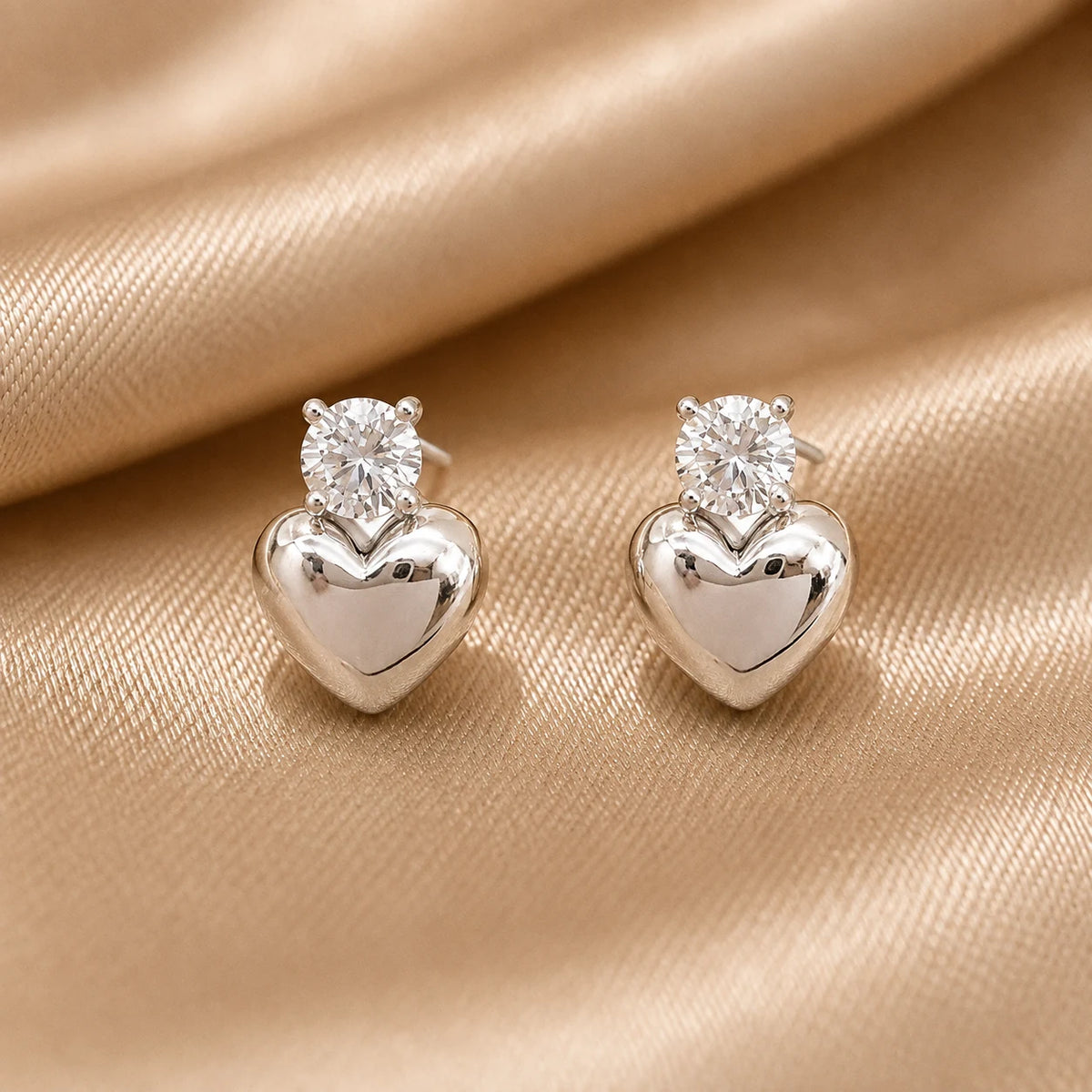 Crystal Heart Solitaire Stud Earrings
