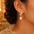 Crystal Leaf Pearl Drop Earrings