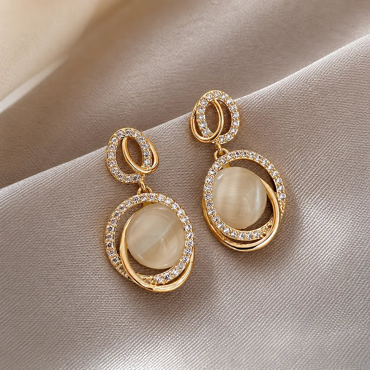 Crystal Moonstone Double Hoop Earrings