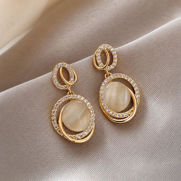 Crystal Moonstone Double Hoop Earrings