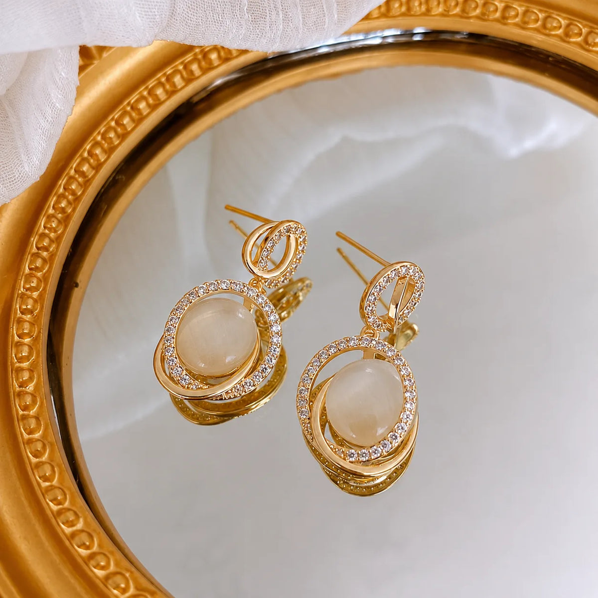 Crystal Moonstone Double Hoop Earrings
