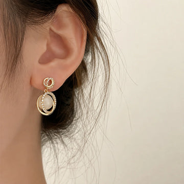 Crystal Moonstone Double Hoop Earrings