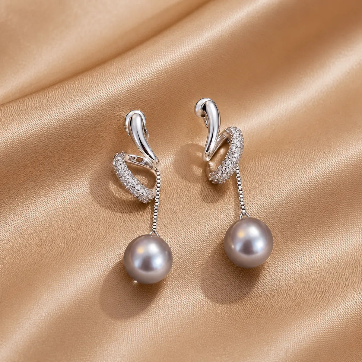 Crystal Pearl Chain Drop Earrings