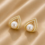 Crystal Pearl Geometric Drop Earrings