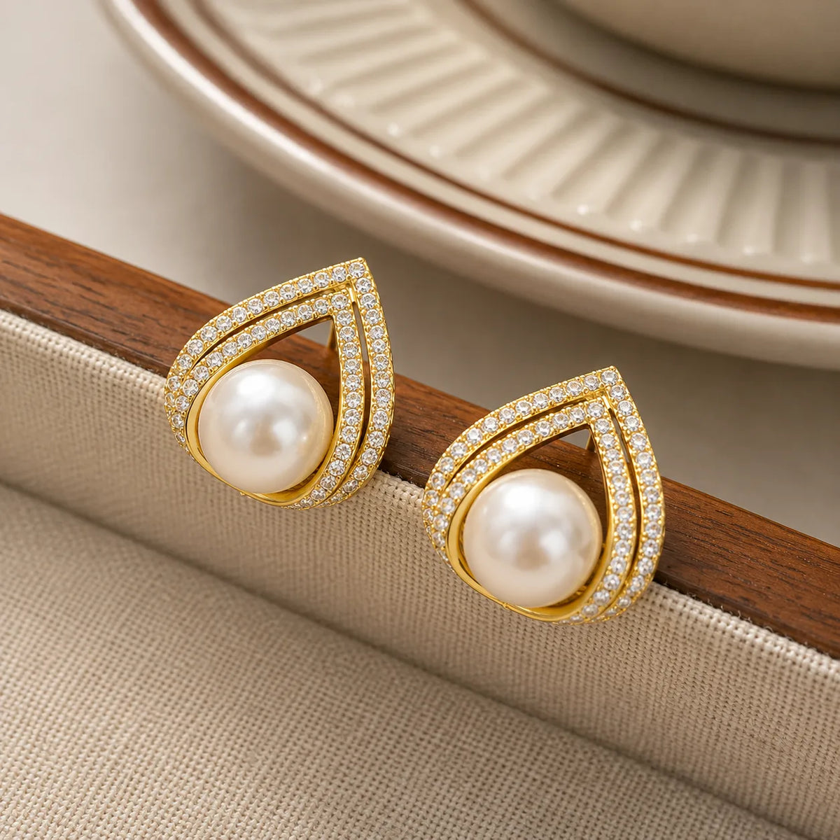 Crystal Pearl Geometric Drop Earrings