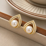 Crystal Pearl Geometric Drop Earrings