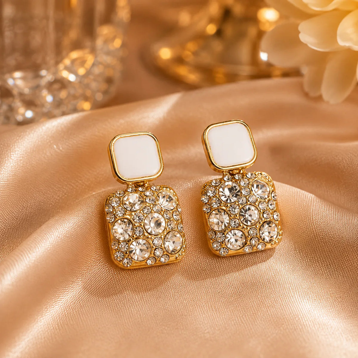 Crystal Square Drop Earrings