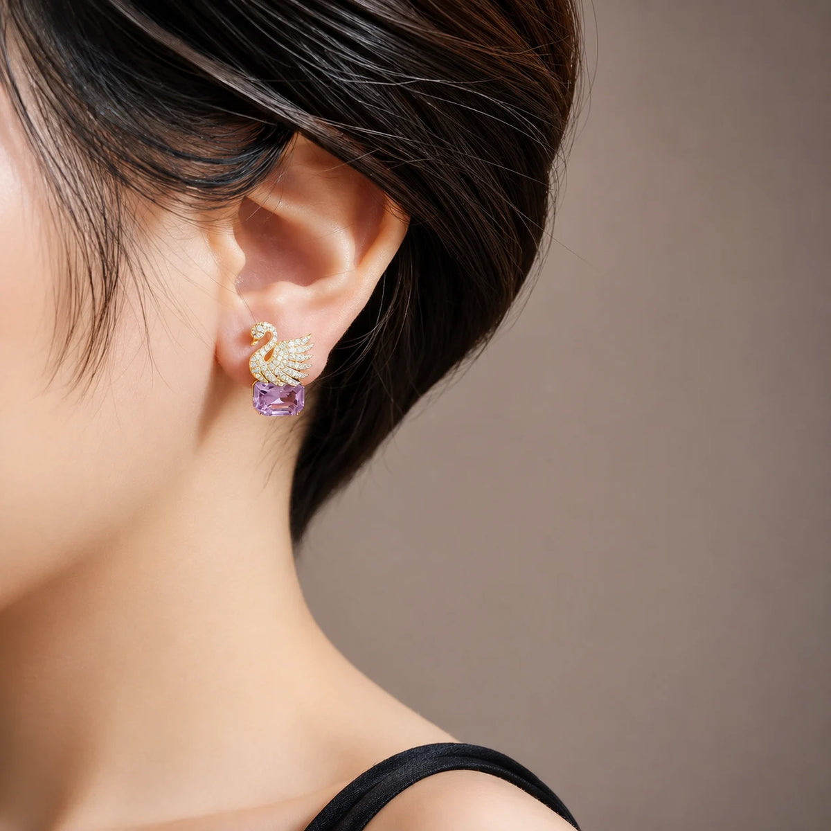 Crystal Swan Drop Earrings