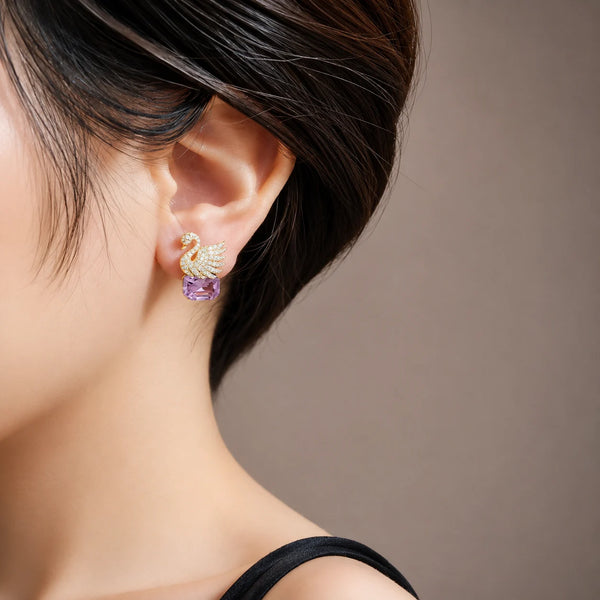 Crystal Swan Drop Earrings