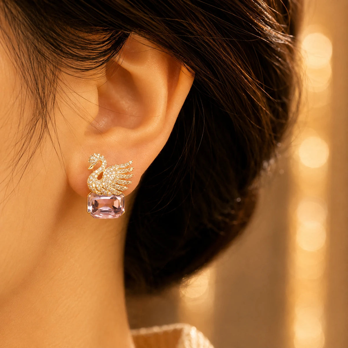 Crystal Swan Drop Earrings